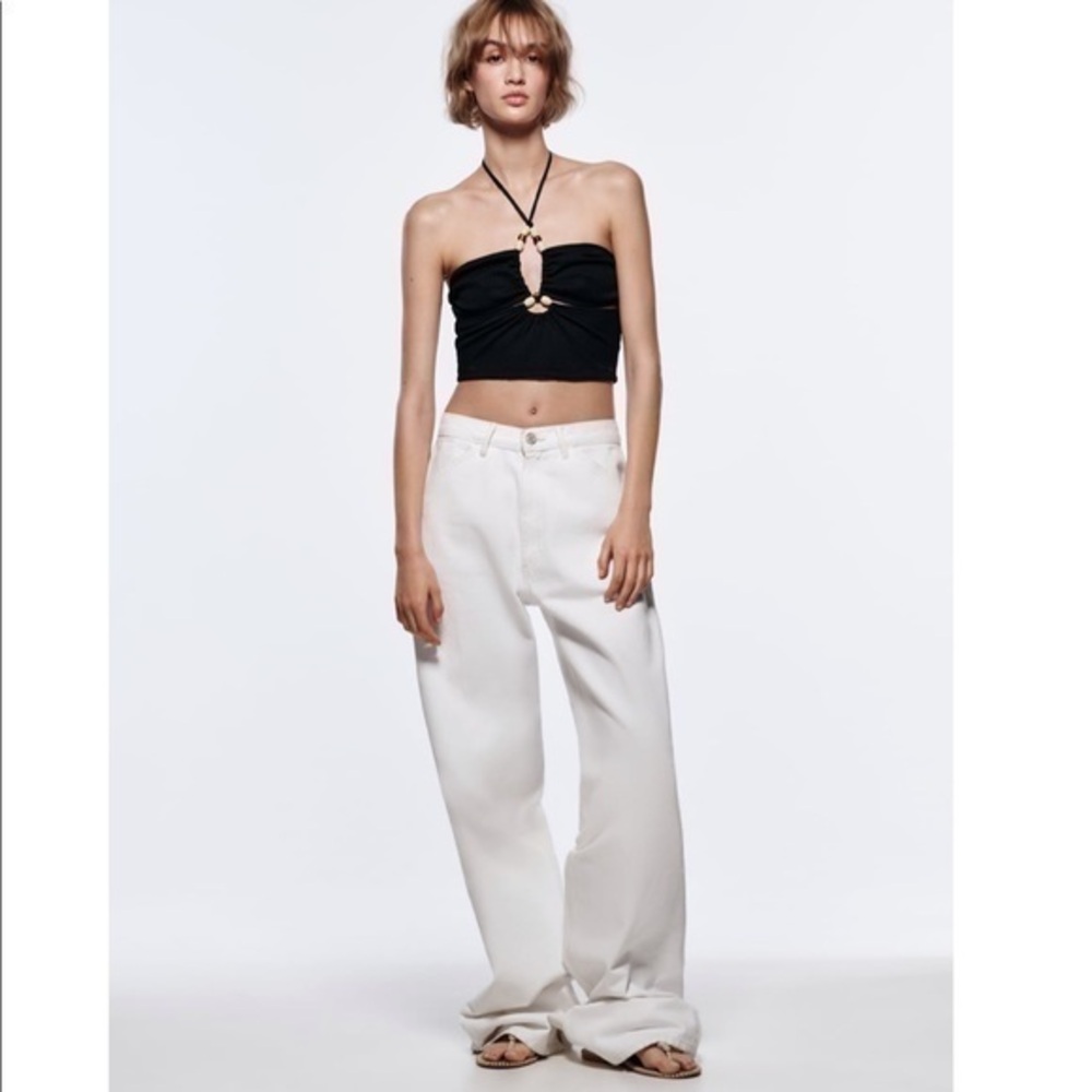 New Zara | Beaded Cut Out Bohemian Top